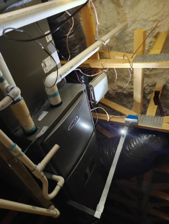 New furnace system installation in an attic